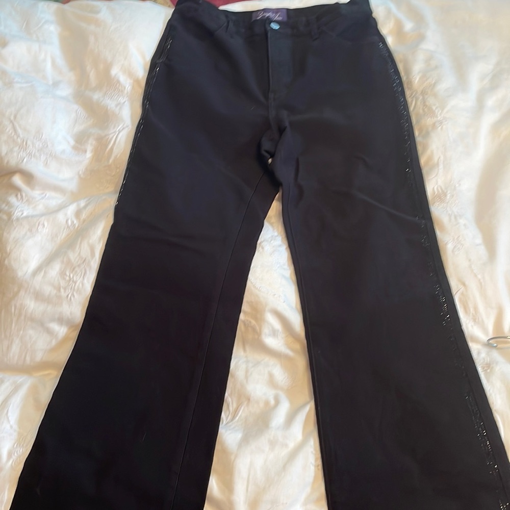 NYDJ Black Jeans with sequin Trim down legs size 6